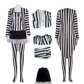 Beetlejuice Halloween Lydia Deetz Cosplay Costume White and Black Striped Suit