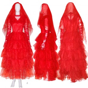 Lydia Deetz Cosplay Beetlejuice Halloween Red Wedding Dress Costume